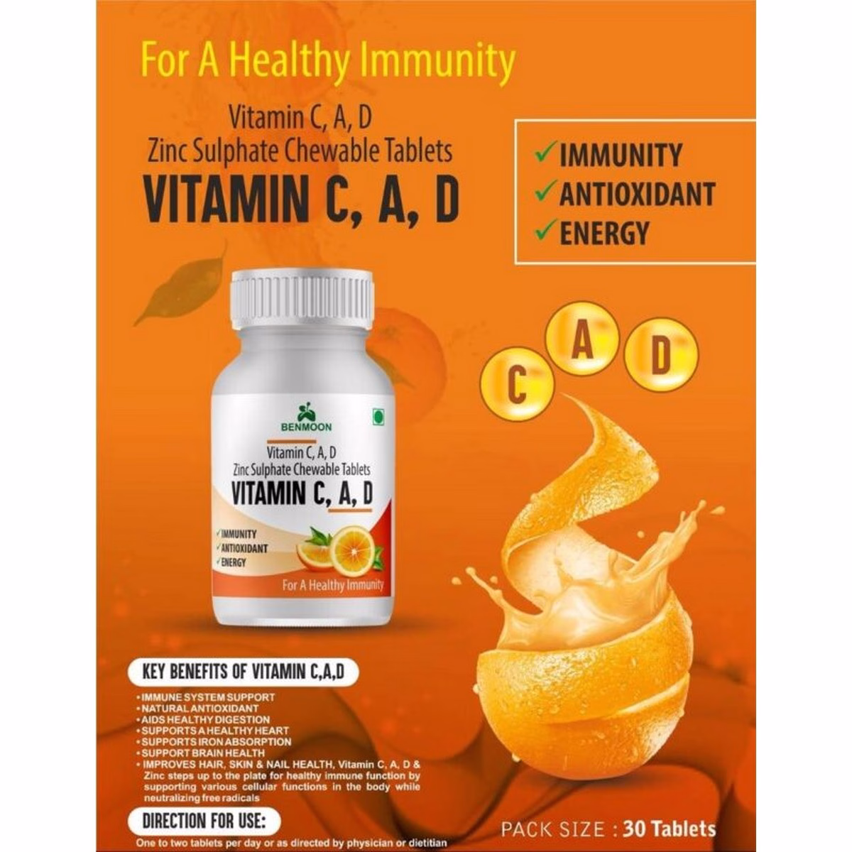 Benmoon Vitamin C,A,D Tablets For Healthy Immunity (30 Tabs)